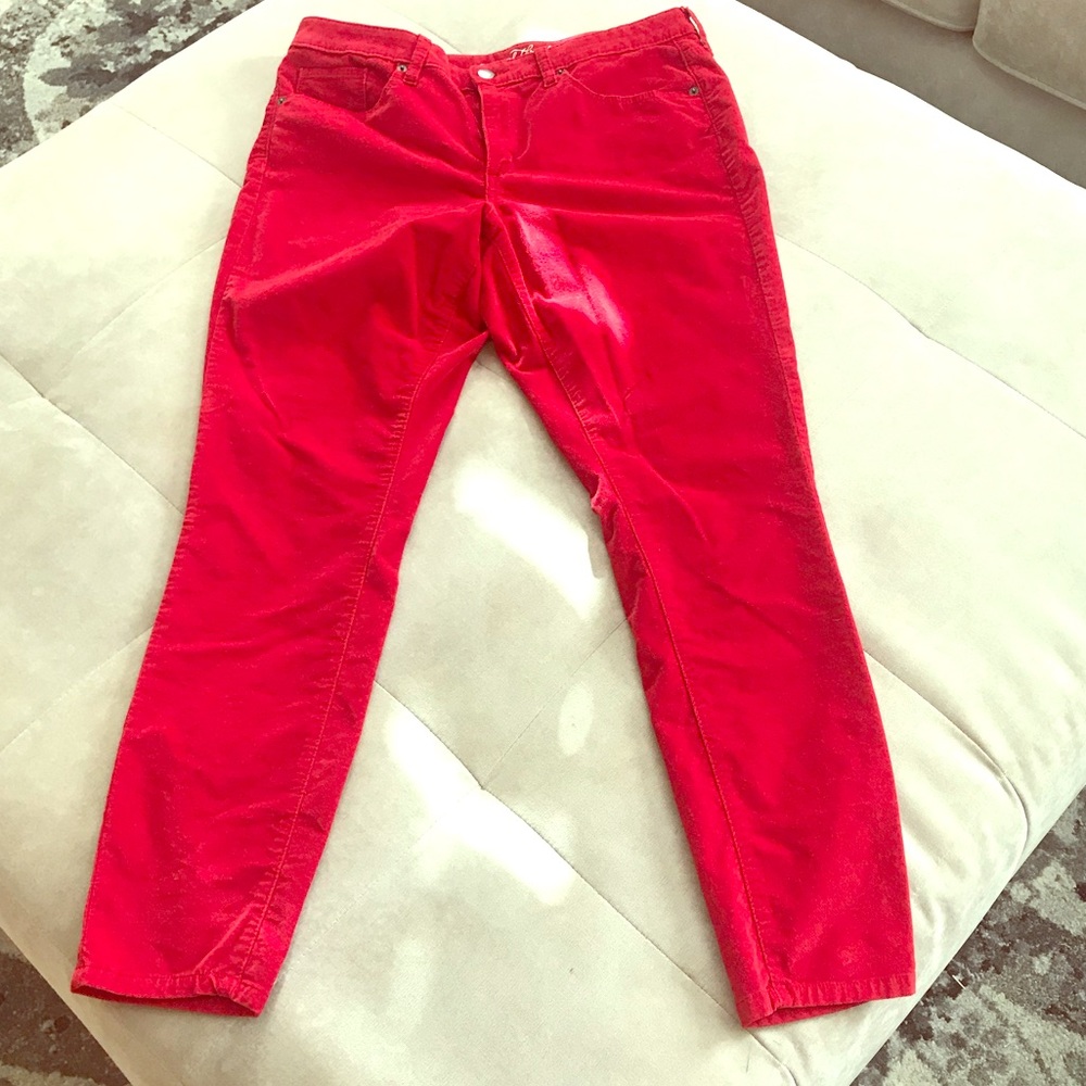 Red velour pants